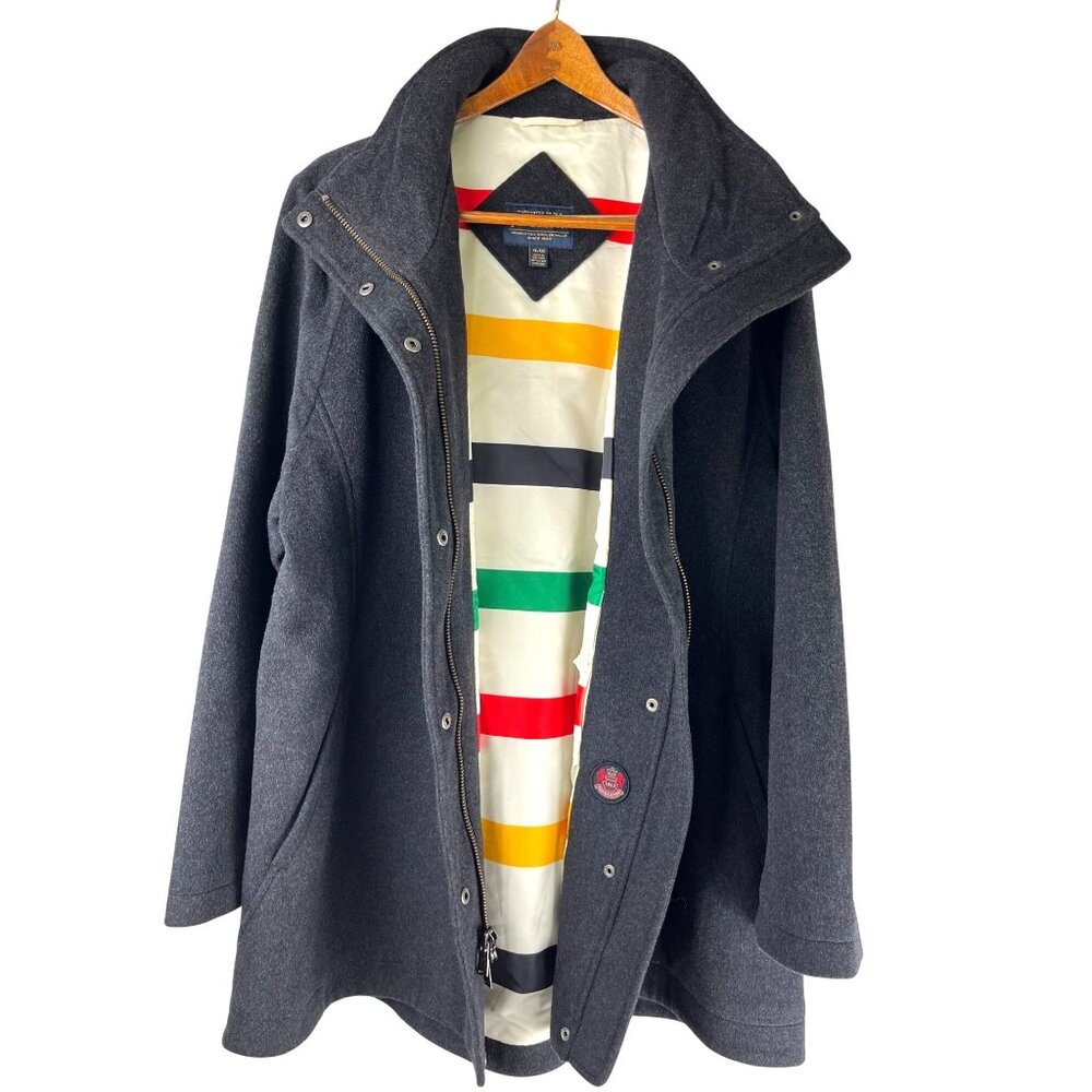 Preppy Heritage Pendleton Charcoal Grey Wool Blend Lined Warm Coat, Women's XL